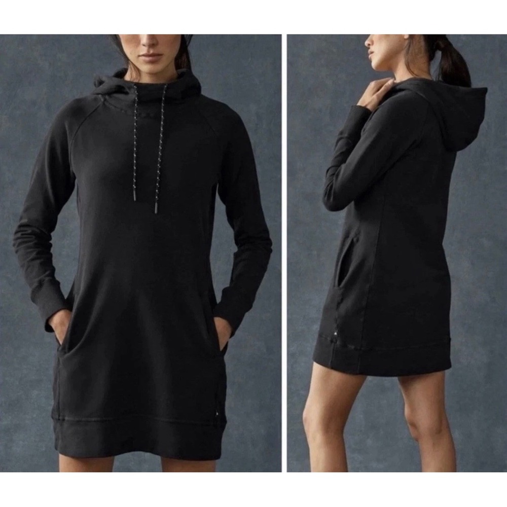 American Giant Hoodie‎ Dress Women S Black Funnel Neck Pockets Made in USA